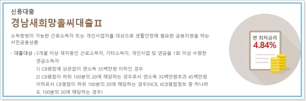 BNK경남은행 정부지원 새희망홀씨II 긴급생계자금 대출